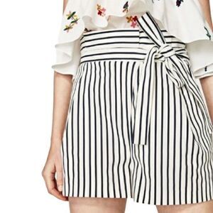 Zara Trafaluc Paperbag Shorts in Striped Navy and White